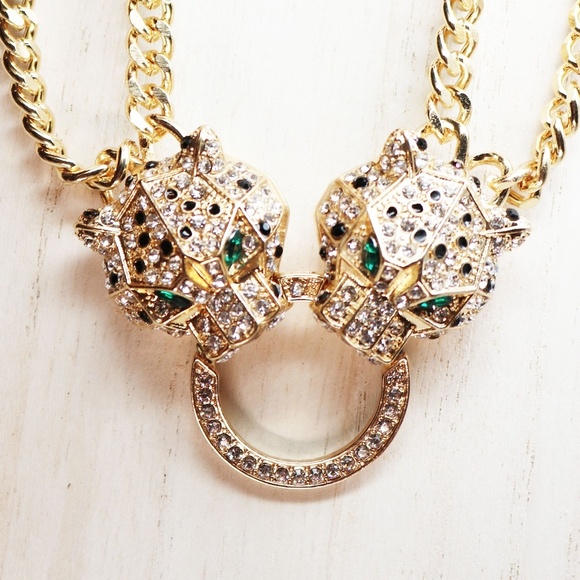 Leopard Necklace Stunning Crystal Door-knocker Dual Strand NY Style Adjustable - Picture 6 of 16